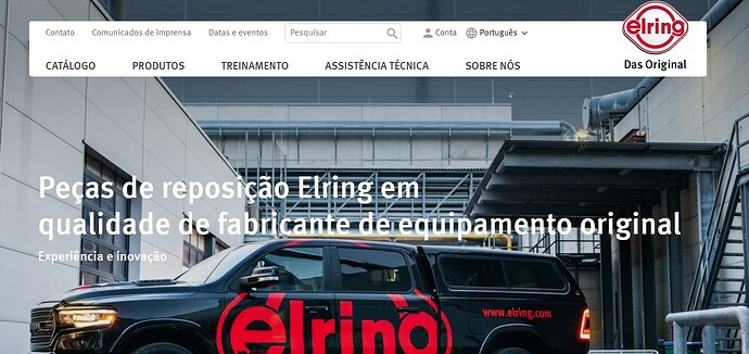 Página inicial do site Elring