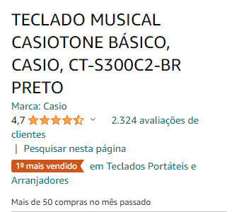 Avaliações do teclado musical Casio CTS300